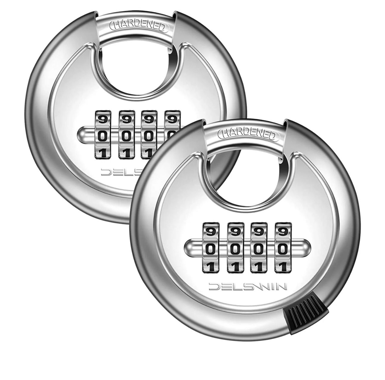 Belswin 4 Digit Combination Disc Padlock with Hardened Steel Shackle Silver Lock for Sheds