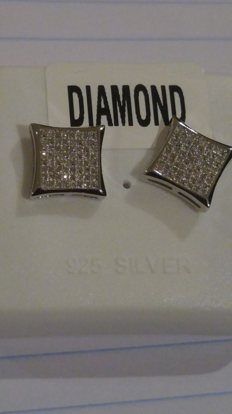 Diamond earrings ...kite shape..925 silver