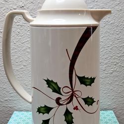 Lenox -Holiday Nouveau -Thermal Carafe Coffee Pot -Holly Berry Ribbon Christmas