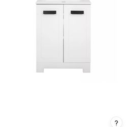 24" Inch Single Bathroom Vanity in White, No Countertop, No Sink, Matte Black Trim