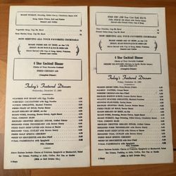 Vintage Menus Of Four Star Restaurant, 1(contact info removed). Each With Original Artwork 