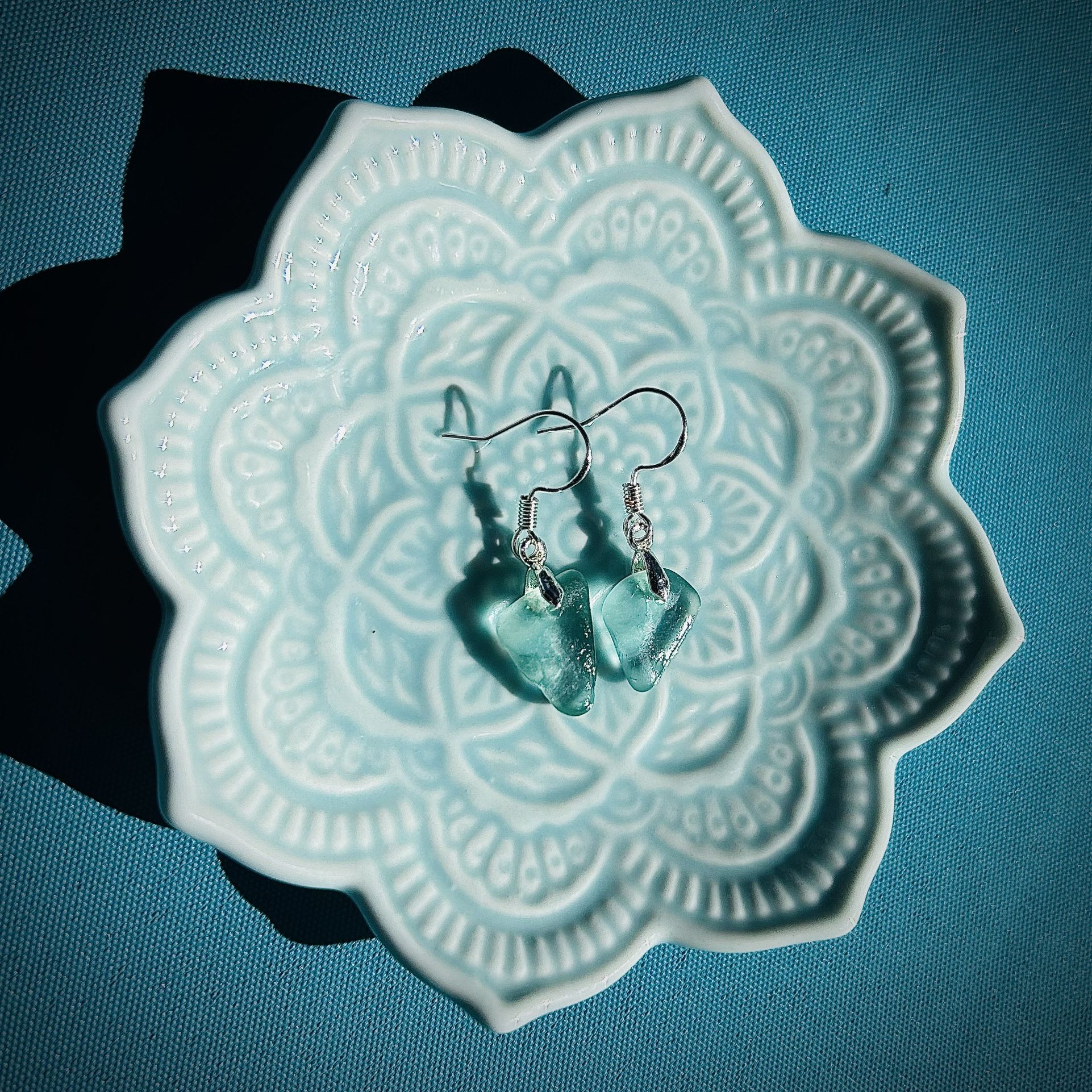 Japanese Sea Glass Sterling Silver Earrings