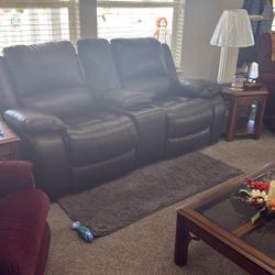Leather Recliner With Storage Couch 
