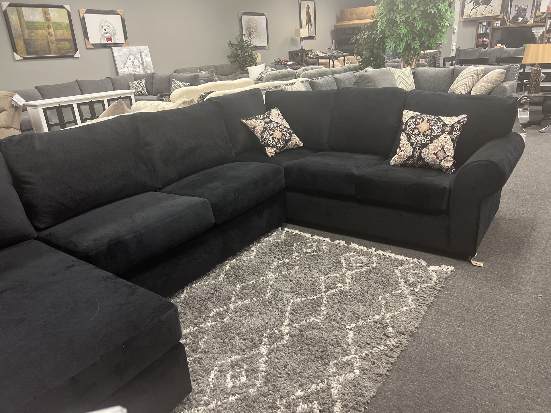 Black Plush Sectional Brand New Customer Ordered And Lost All Her Money at Casino DumbA$$ Was $2299 Now $1800