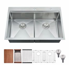 BWXIAOC 30" Double Bowl Drop-In Kitchen Sink