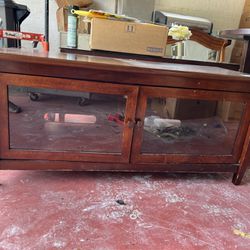 Tv Stand - Wood With Glass Doors