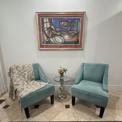 Two Accent Chairs W: 24” H: 34”  Medium Teal