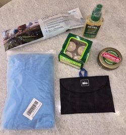 Lifestraw, Repel spray, Citronella, REI bag, Rain poncho