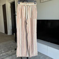 Indigio Rein Women's Drawstring Striped Wide Leg Pants Small