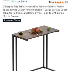 C-Shaped Side Table, Modern End Table with Metal Frame, Space Saving Design for Living Room，Large Surface Couch Table for Bedroom, and Home Office，24 