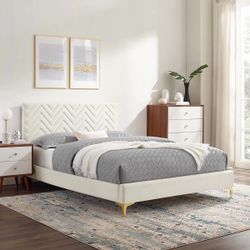 Chevron Tufted Performance Velvet Queen Platform Bed in White (MO6993) $449  DELIVER AVAILABLE