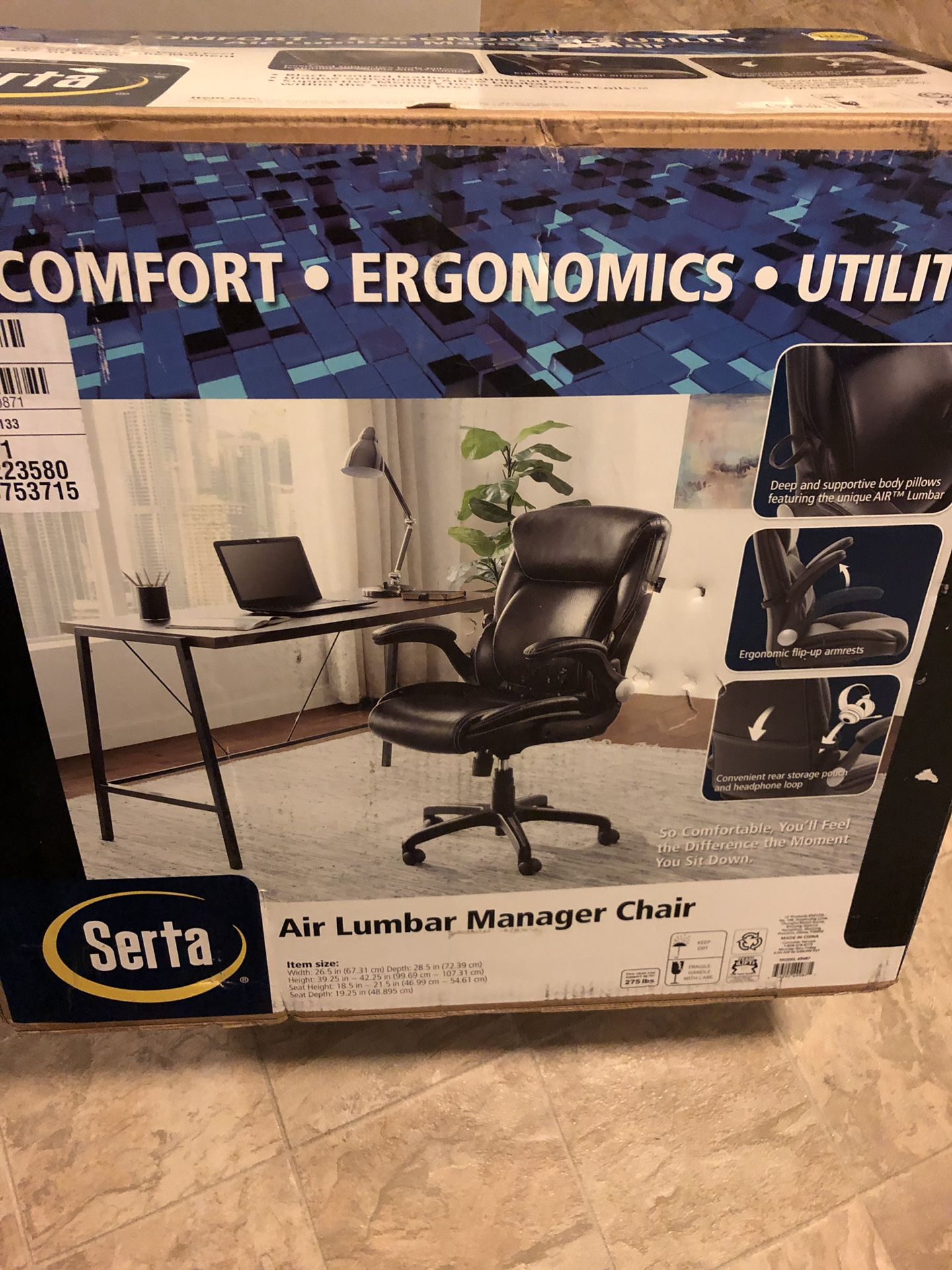 Serta AIR Lumbar Bonded Leather Manager's Office Chair, Black