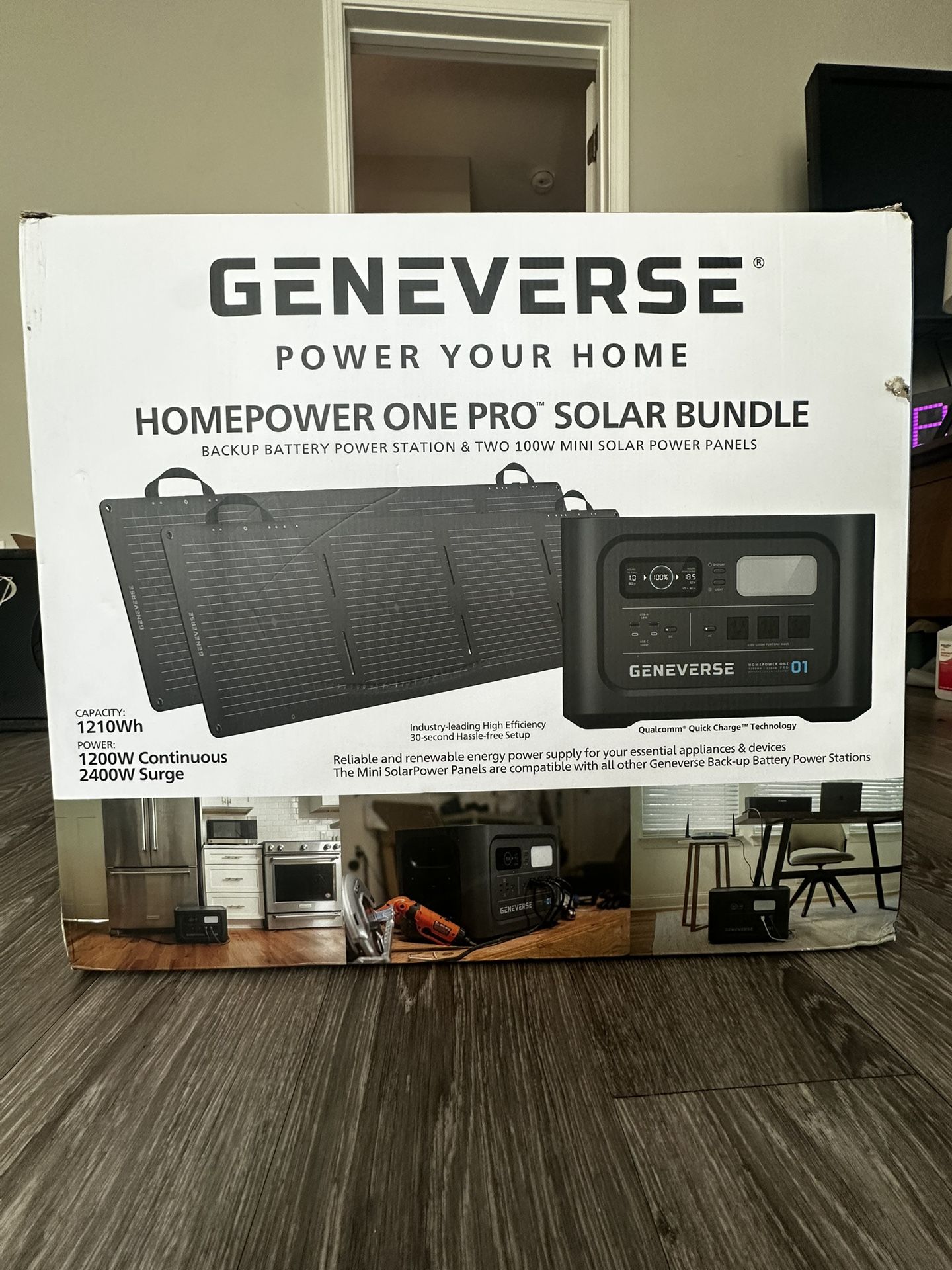 NEW Geneverse HomePower ONE PRO Solar Generator + 2x 100W Solar Panels – 1210Wh Backup Power