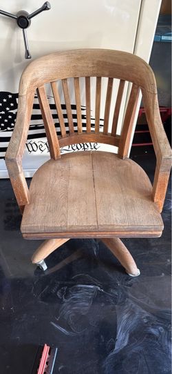 Vintage Wooden Banker's Swivel Arm Chair