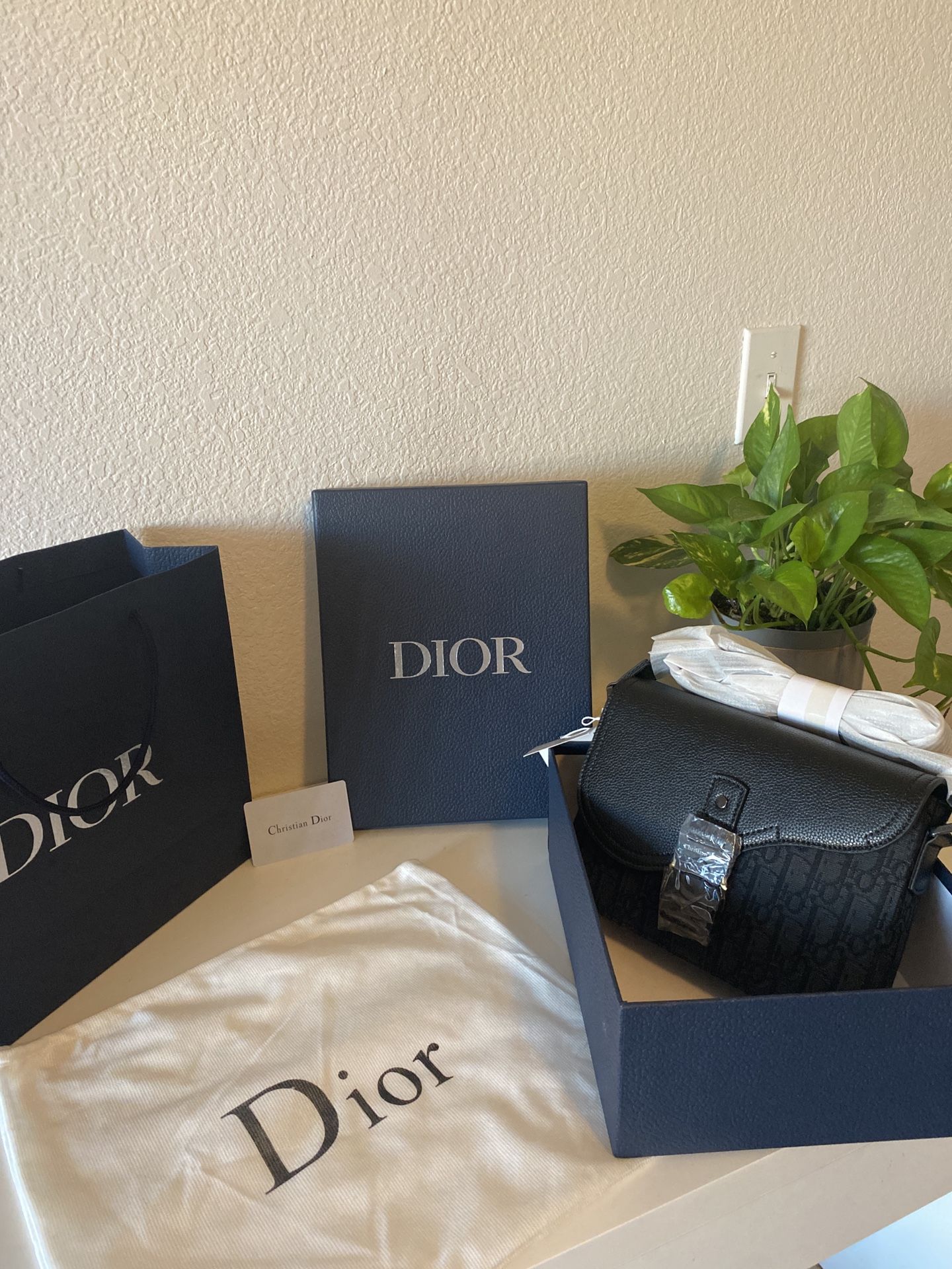 Mens Dior Oblique and Black Grained Calfskin Saddle Messenger Bag