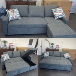 Gray microfiber sectional sleeper sofa couch and ottoman
