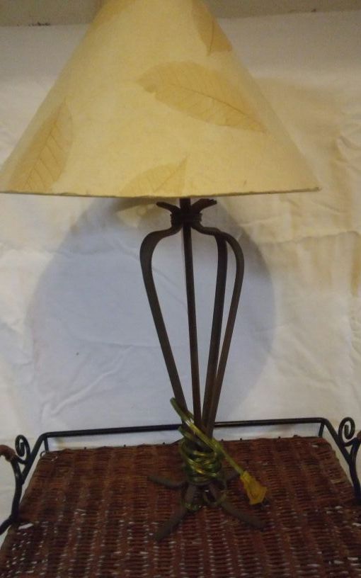 23 inch wrought iron lamp with beige shade