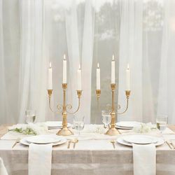 Gold 3-Arm Candelabra Candlestick Holders, Set of 6