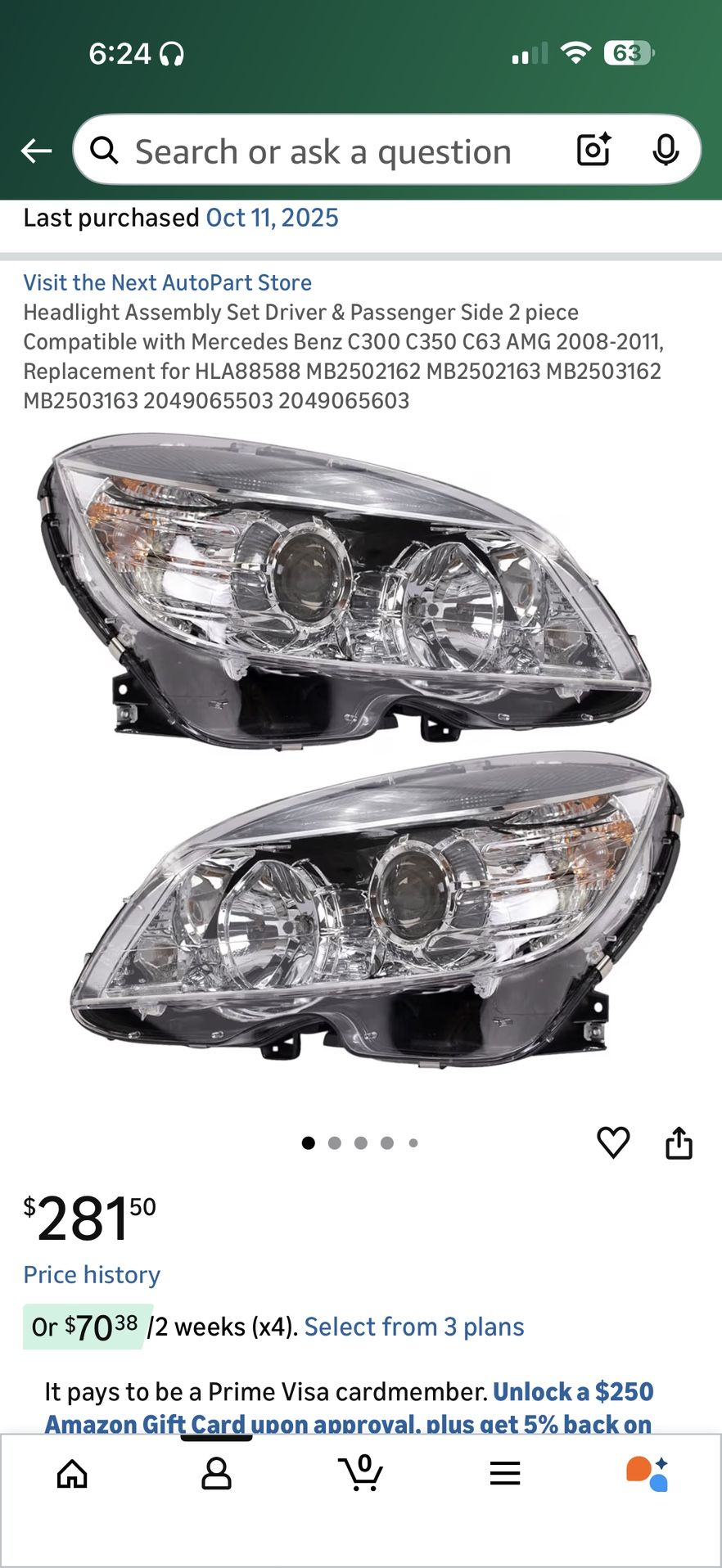 Headlight Assembly Set Driver & Passenger Side 2 piece Compatible with Mercedes Benz C300 C350 C63 AMG 2008-2011 