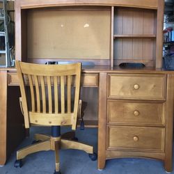 Desk with Chair, Solid Wood. Normal wear& scratches on desk top. 