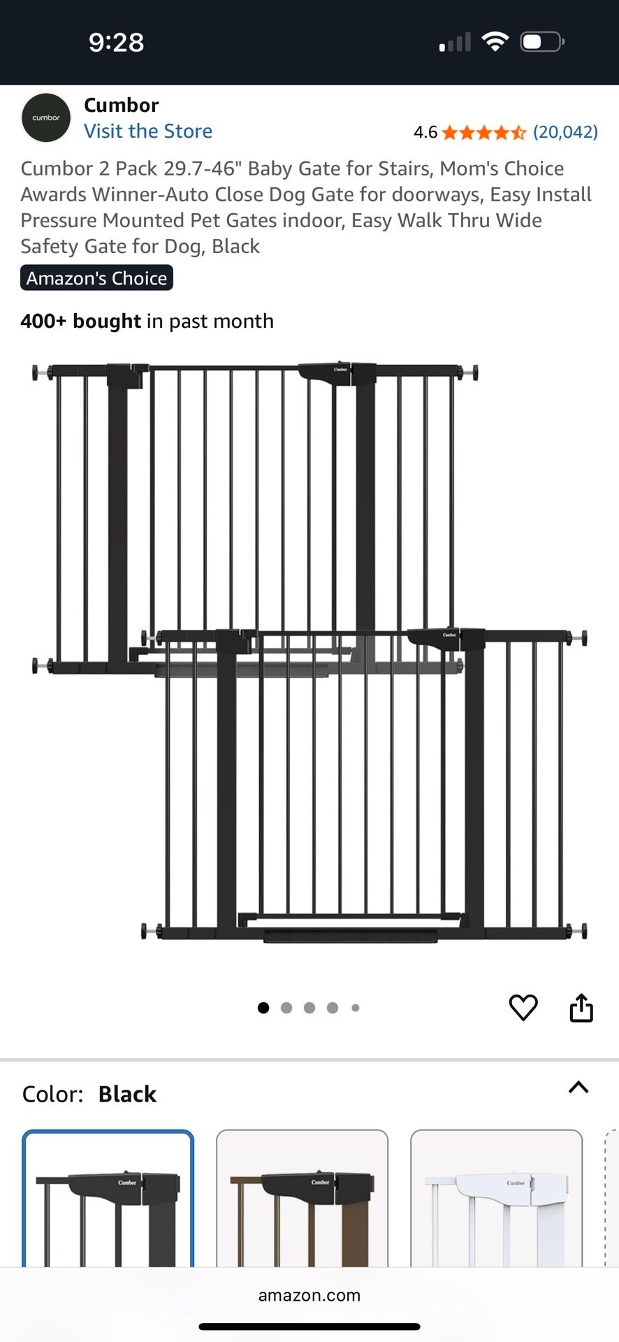 Cumbor 2 Pack 29.7-46" Baby Gate for Stairs, Mom's Choice Awards Winner-Auto Close Dog Gate for doorways, Easy Install Pressure Mounted Pet Gates indo