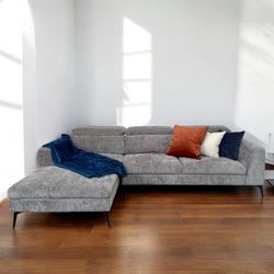 Brand New Fabric Modern Sectional Sofa w/ Chaise & Adjustable Back – Dark or Light Gray