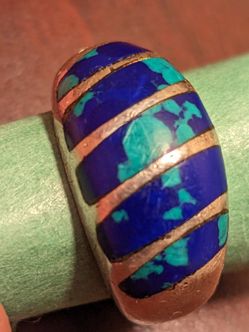 MENS Azurite Inlay Silver Ring Heavy Size 9-11
