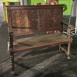 Antique Victorian Carved oak bench