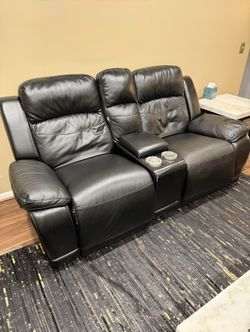 Luxurious Black Leather Sofa Set with Recliner