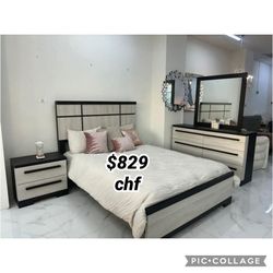 Christmas Sale 4 Piece Queen Size Bedroom Set  ( Included Bed Frame ,Dresser , Mirror, Nightstand )