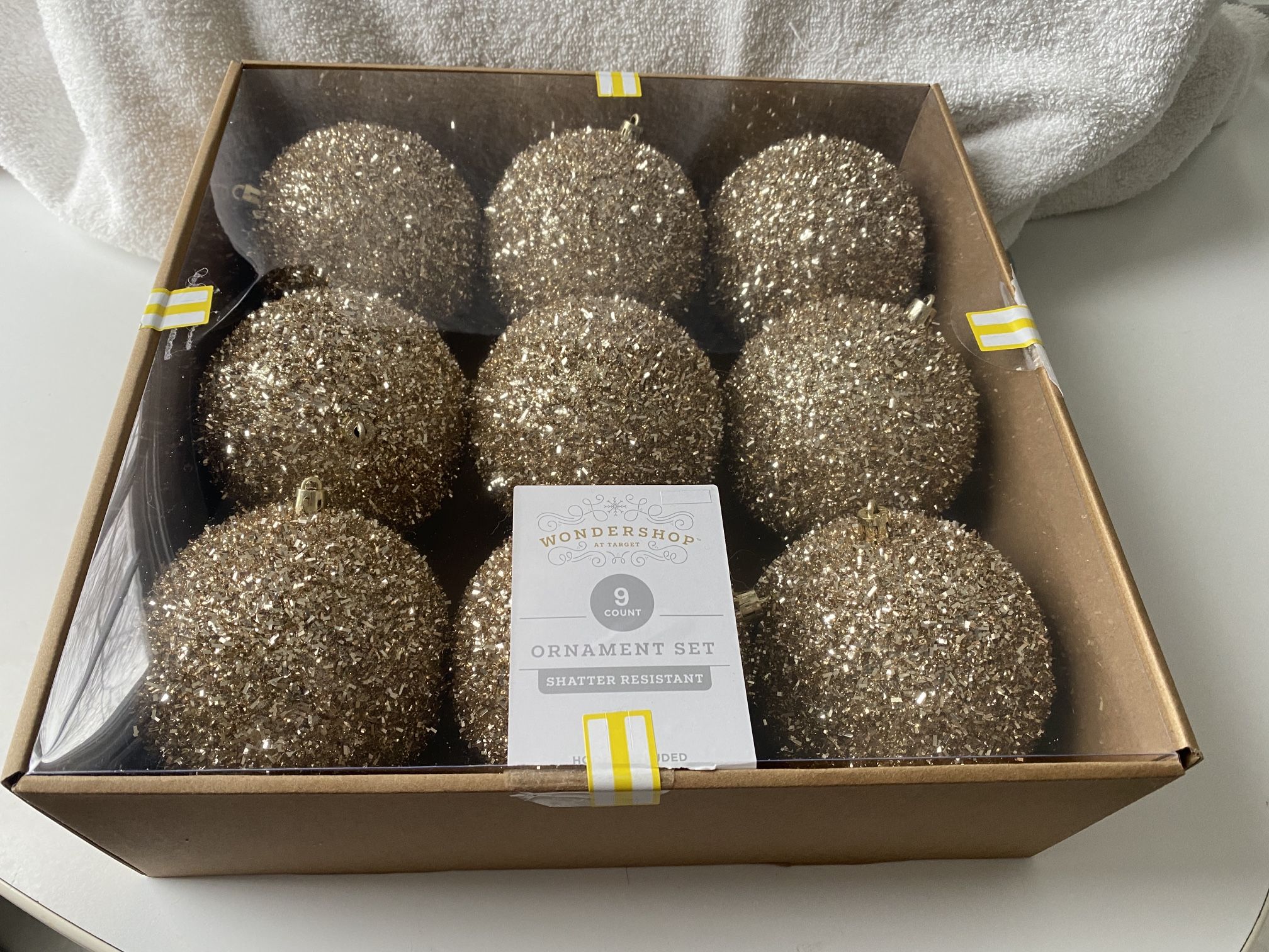 4” Tinsel Ball Christmas Tree Ornament Set of 9 Pc