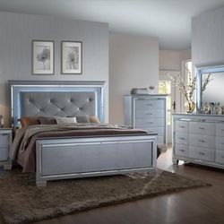 New Tufted 5 Piece Bedroom Set.  Grey / Silver Parameters.  Free Delivery!