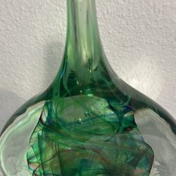 Rare Art glass feather swirls teardrop shape ( heavy )