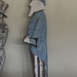 Uncle Sam 4th Of July Mcm Vintage Wood Statue 