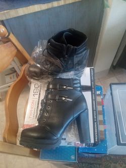 Black Heeled Ankle Boots with Buckles