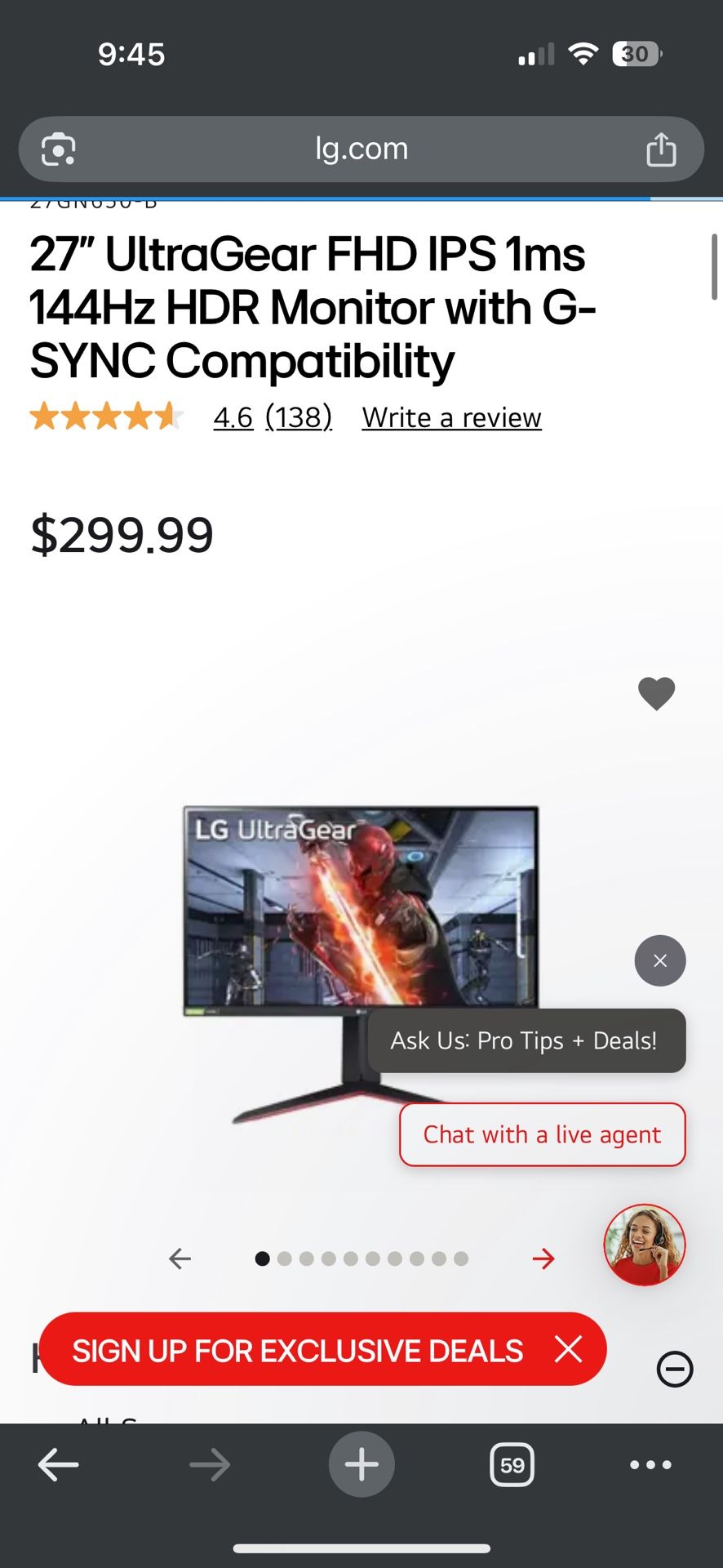LG 27” 1920x1080 144Hz gaming monitor