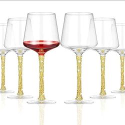 0702/0709: 6 Pcs Wine Glasses with Rhinestone 15 oz Wine Glass Bling Rhinestone Wine Glasses Diamond Wine Glasses Burgundy Long Stem Crystal Glassware