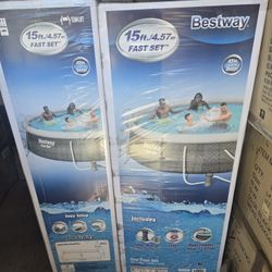 Bestway Fast Set 15’ x 42” Round Inflatable Pool Set