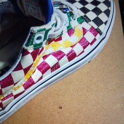 VANS OLD SKOOL GLITTER CHECK WOMEN'S RAINBOW METALLIC  LACE PINK GREEN SIZE  7.5
