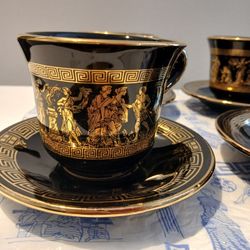 Set of 6 Vintage Greek Mythology Tea Cups and Saucers – 24K Gold Trim – Hand Made

