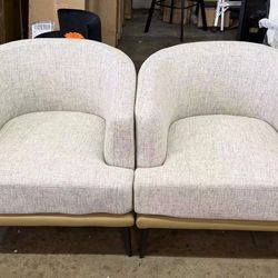 New assembled set of 2 Modern Two-Tone Upholstered Barrel Accent Armchair for Living Room Lounge Reading Nook Comfortable Seating with Sturdy Metal Le