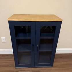 For Sale: Like-New Blue Bookcase with Glass Doors – $150 OBO