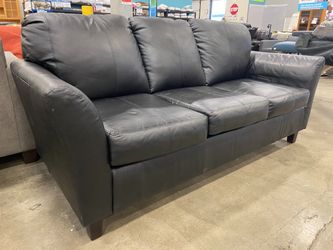 Black Leather Plush 3 Seat Sofa
