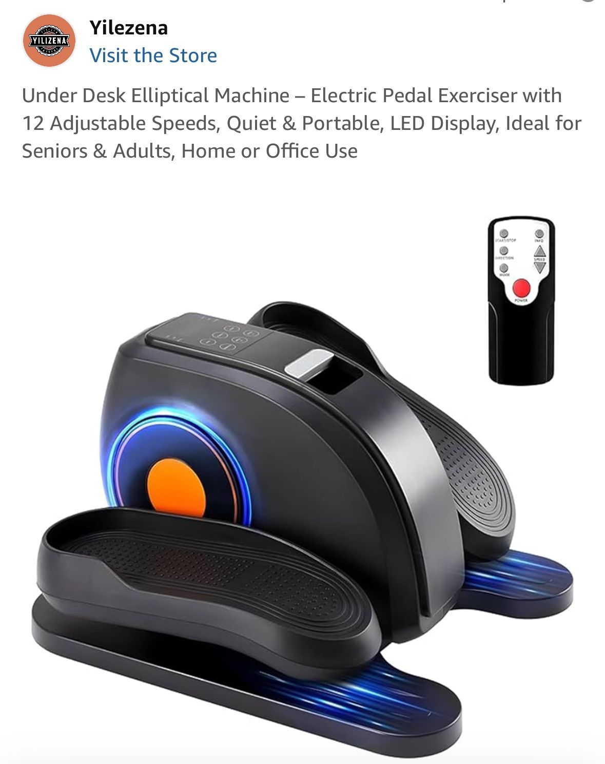 Under Desk Elliptical Machine – Electric Pedal Exerciser with 12 Adjustable Speeds, Quiet & Portable, LED Display, Ideal for Seniors & Adults, Home or