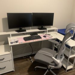 L-shaped White desk And Chair