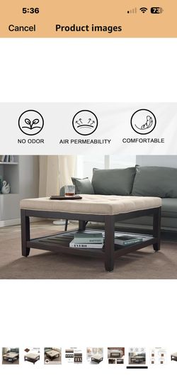 Coffee Tables for Living Room,33’’ Square Storage Ottoman with Wooden Tray, Upholstered Ottoman Footrest, Light Brown 54 $140