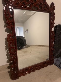 Ornate Carved Wood Framed Wall Mirror