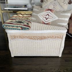 Boho Vintage Wicker Bamboo Rattan Chest Or Storage Bench