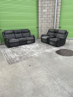 *Free Delivery* Gray Manual Recliner Couch Sofa Loveseat Set