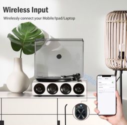 All-in-One Record Player with Wireless Input, High Fidelity Belt Drive Turntable with Built-in Speakers,